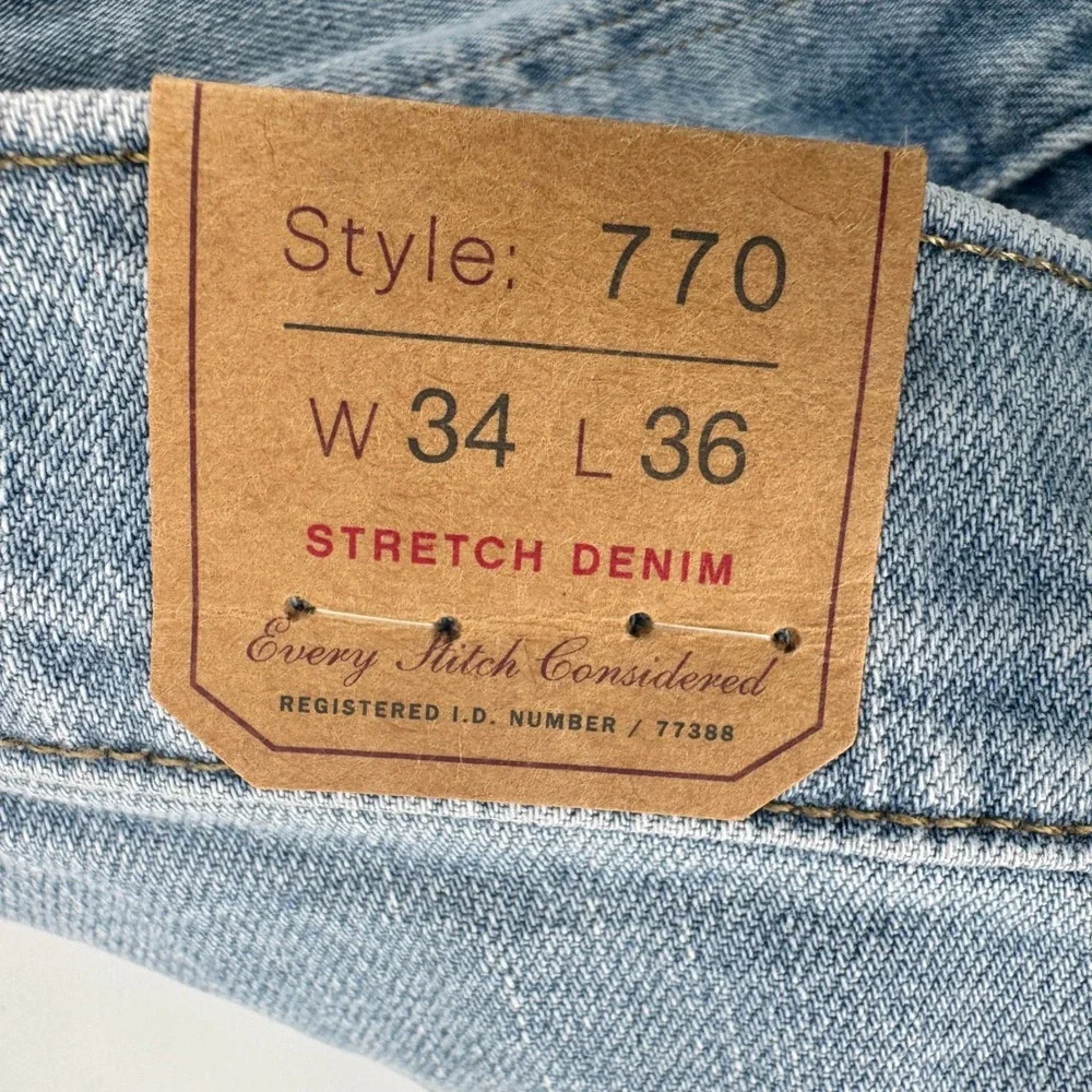 New J. Crew 770 Straight Fit Jeans Mens 34x36 Light Wash‎ Blue Stretch Denim NWT